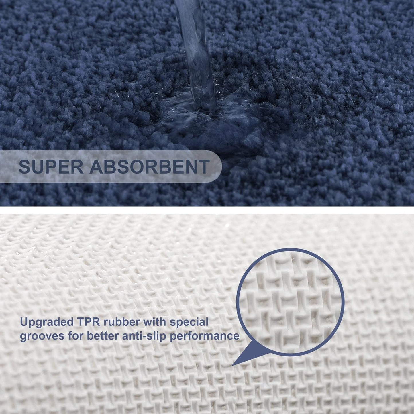 Bath Mats Non Slip Ultra Soft Absorbant Microfiber Fluffy Thick Bathroom Rugs Machine Washable (16"X24", Navy Blue)