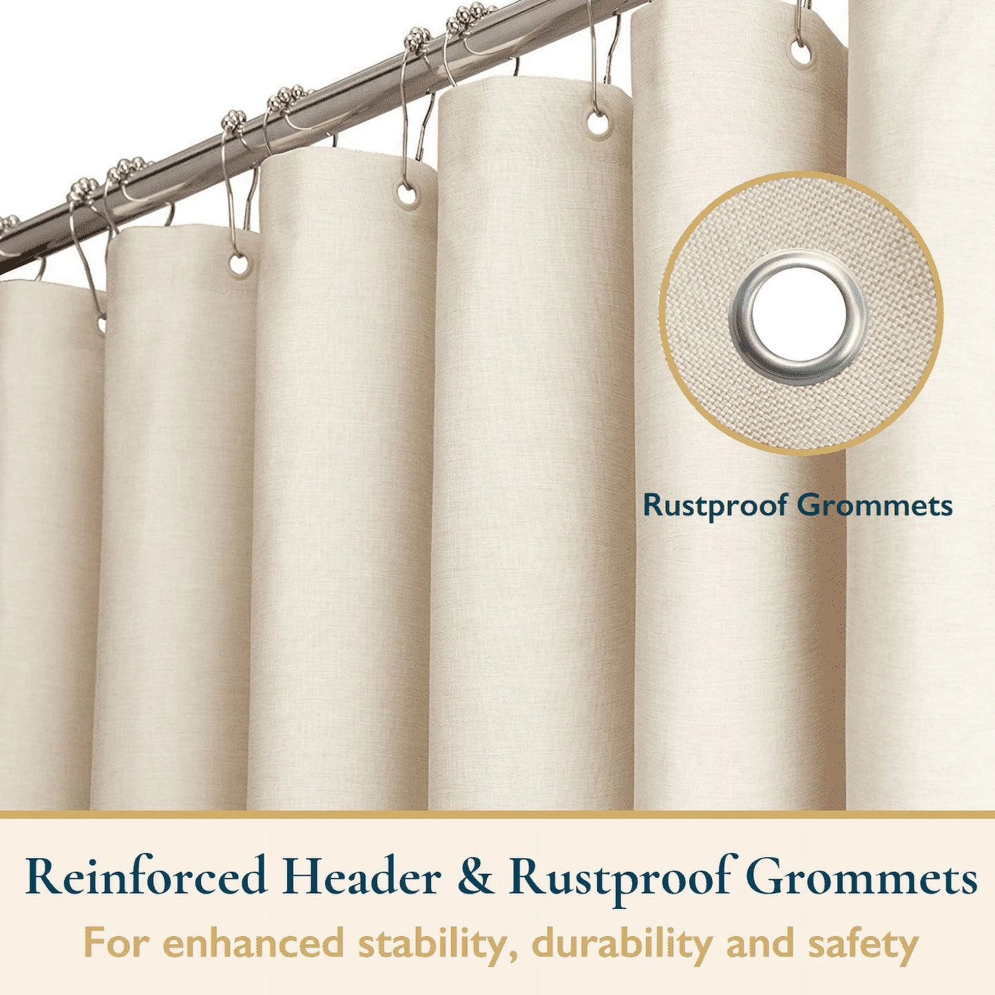 Fabric Shower Curtain with Hooks – 210 GSM Heavy-Duty Faux Linen Hotel Luxury Cloth Bathroom Curtain, Weighted Hem, Water-Repellent, Mold-Resistant, Machine-Washable, 72 X 78 In, Beige