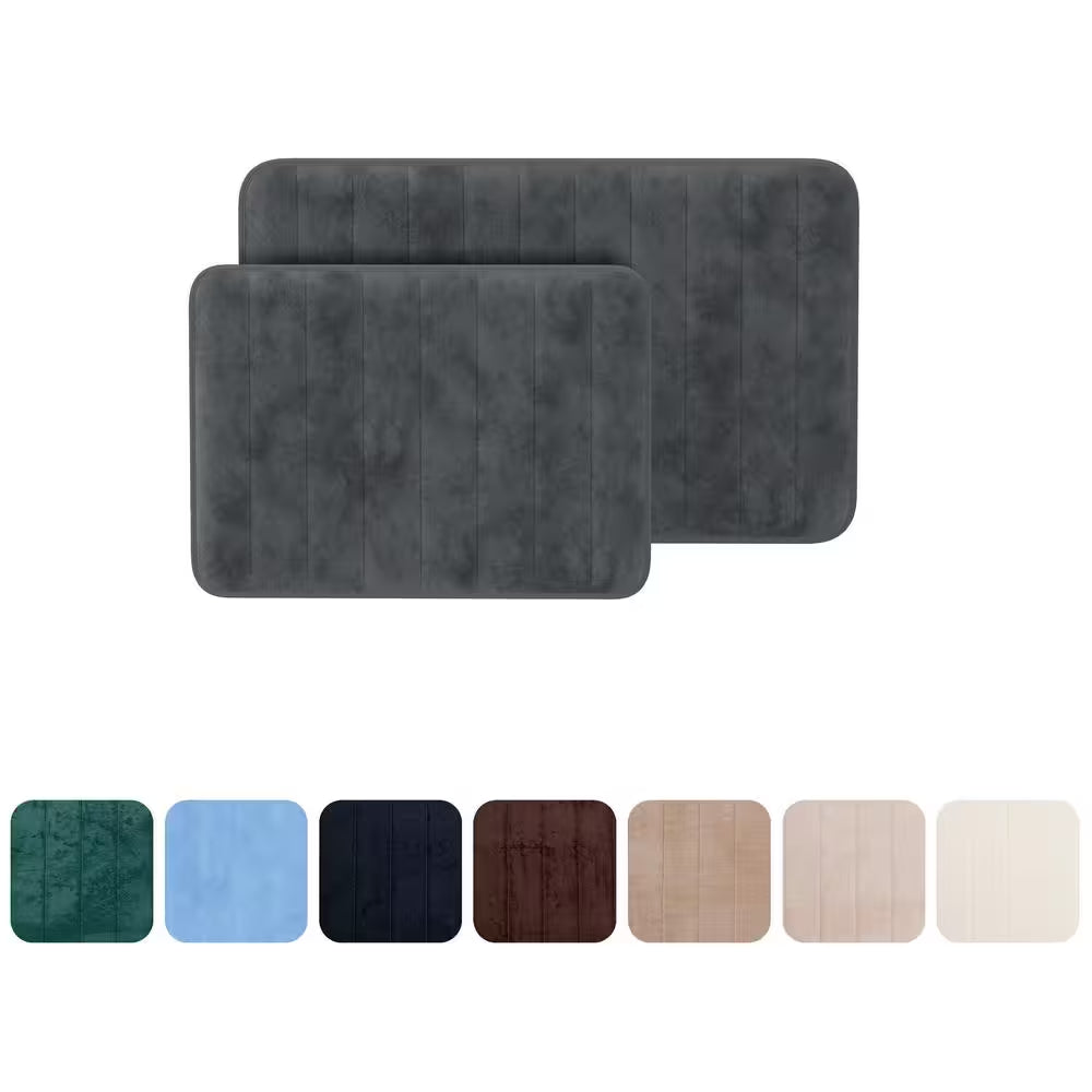 Gray 4-Piece Memory Foam Bathmats with Microfiber Top - Non-Slip Absorbent Rug Set