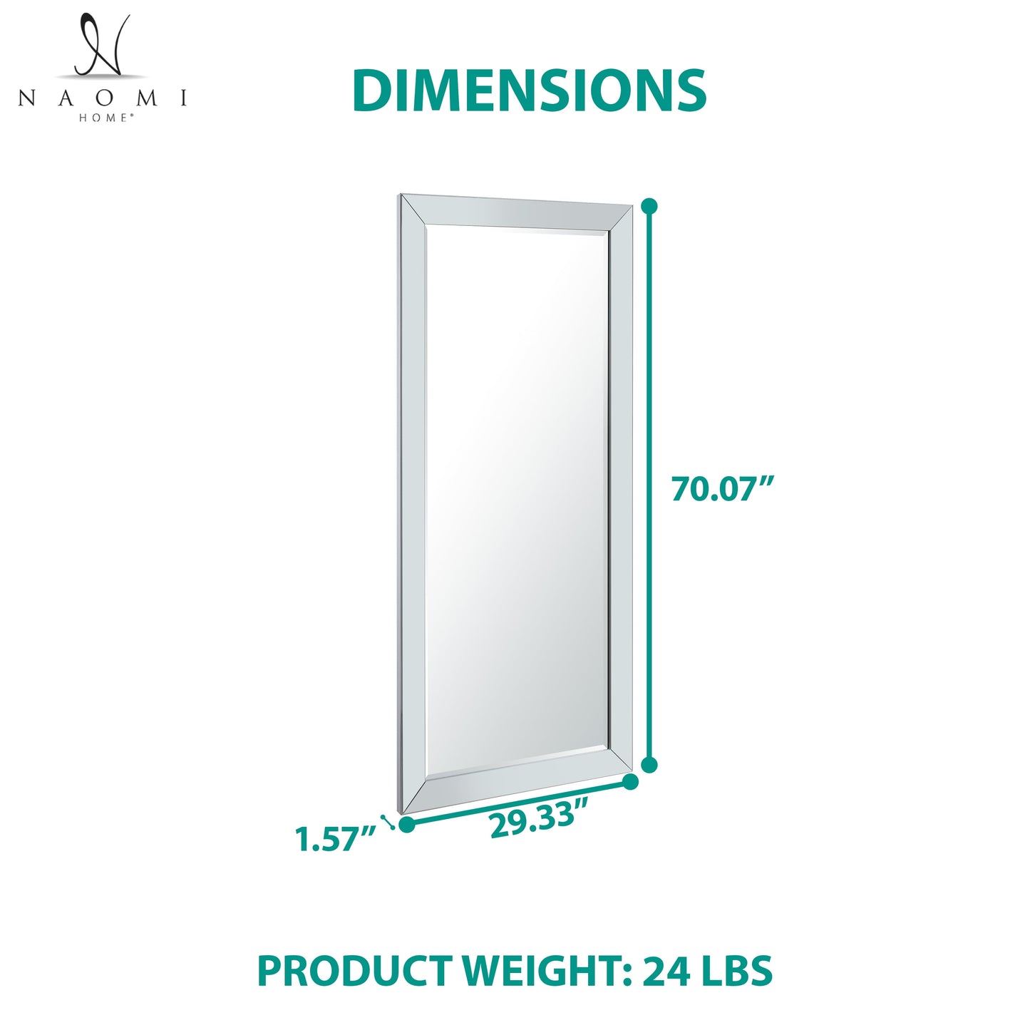 Mirrored Bevel Floor Mirror 70" X 30" by