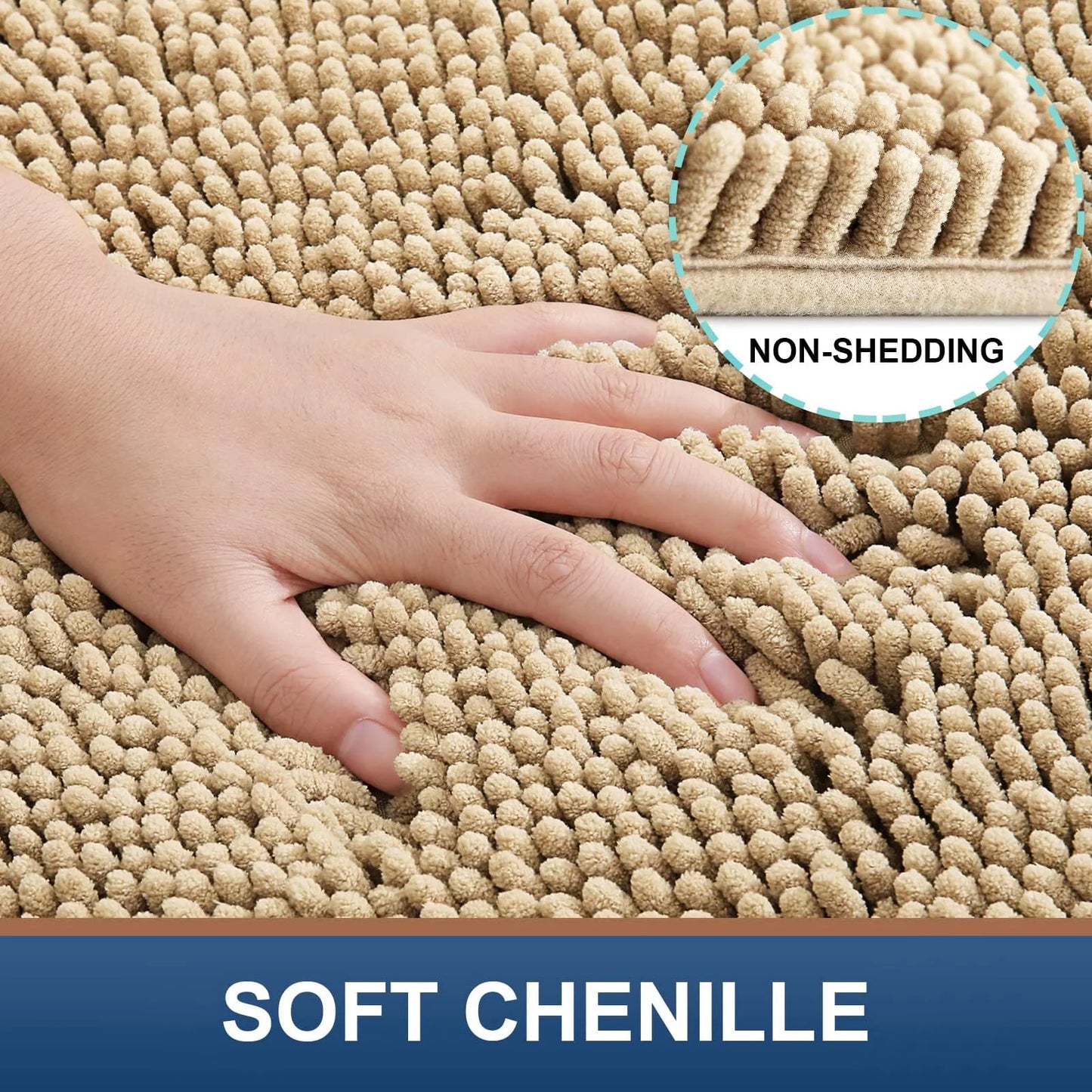 Luxury Chenille Bathroom Rugs, Extra Soft and Absorbent Bath Mat, Beige, 17"X47"