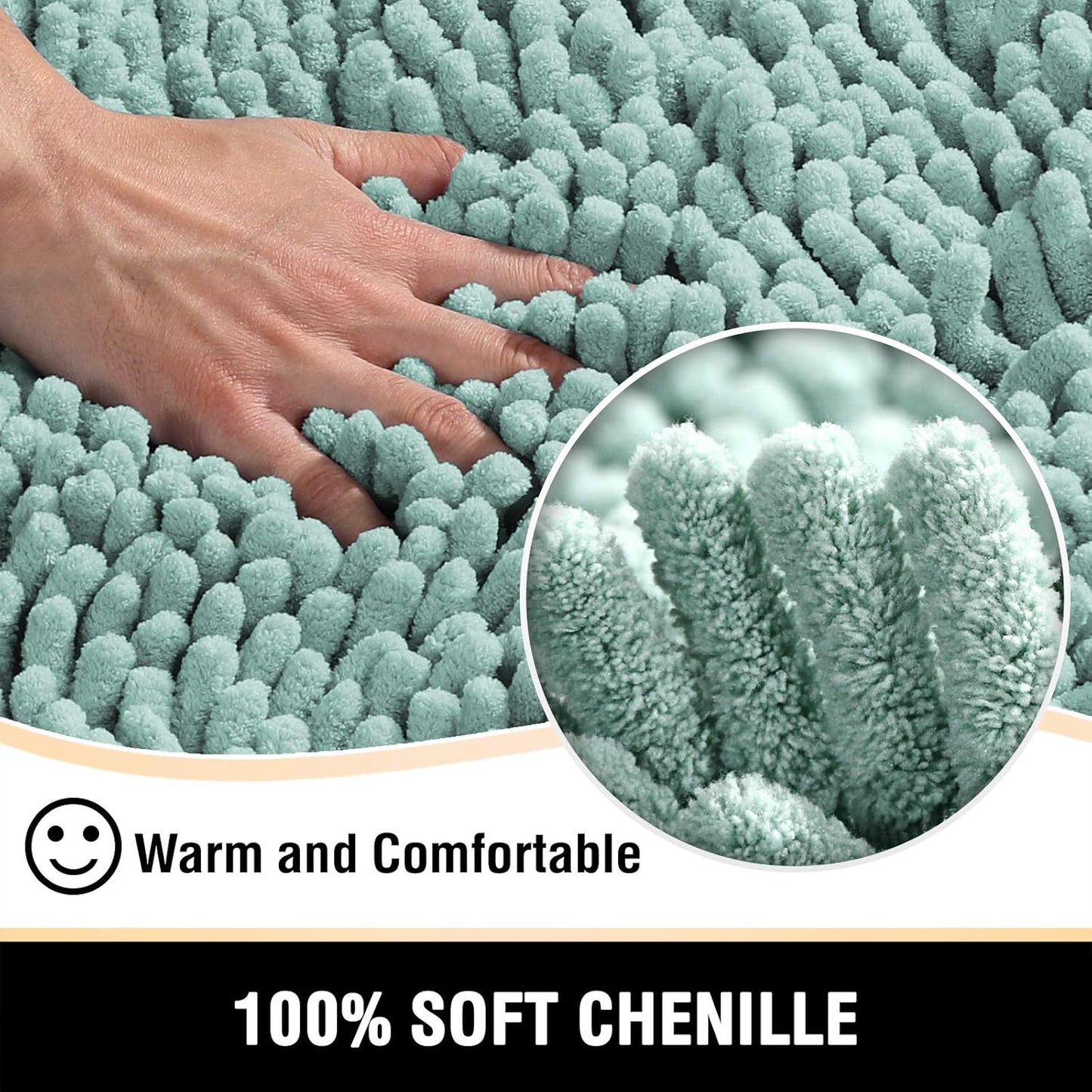 Bathroom Rugs Bath Mat Bath Rugs Bath Mats for Bathroom Non Slip Extra Thick Buncy Soft Chenille Bath Rug Fulffy Shag, Indoor Rug Carpet for Entry Living Room (Aqua Foam, 20" X 32")