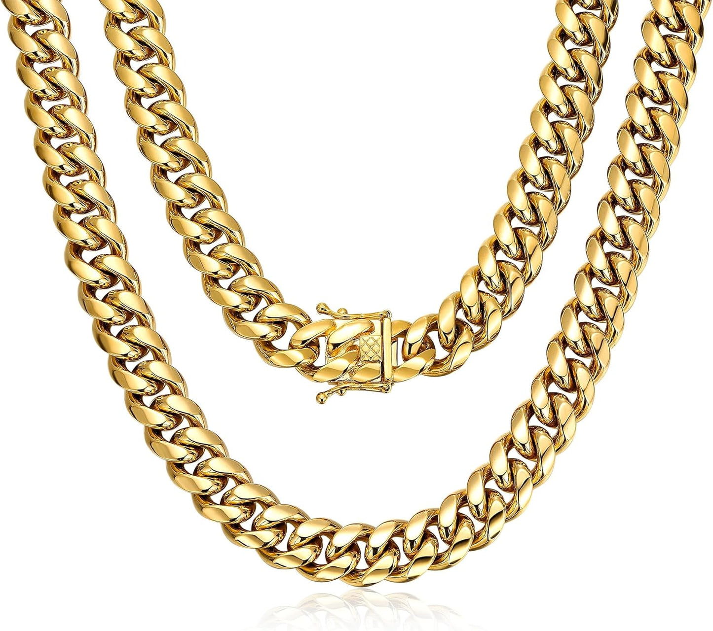 Miami Cuban Link Chain for Men 15Mm 18K Gold Stainless Steel Curb Necklace, Hip Hop Jewelry, Durable & Anti-Tarnish Mens Chain 18" 20" 22" 30" Inch, Pops Gifts for Fathers Boyfriends, Sons
