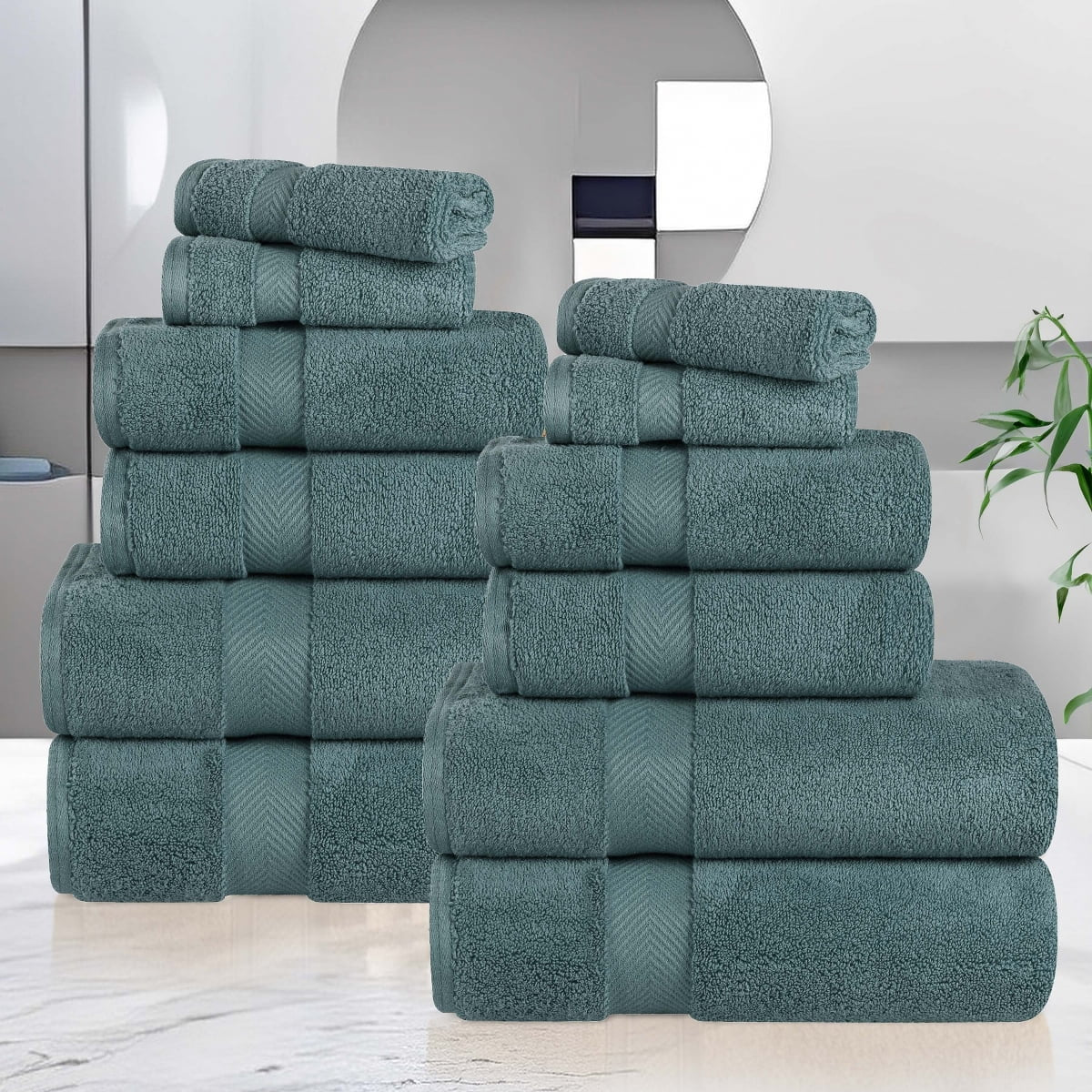 Zero Twist Cotton 12 Piece Assorted Towel Set, Jade Green