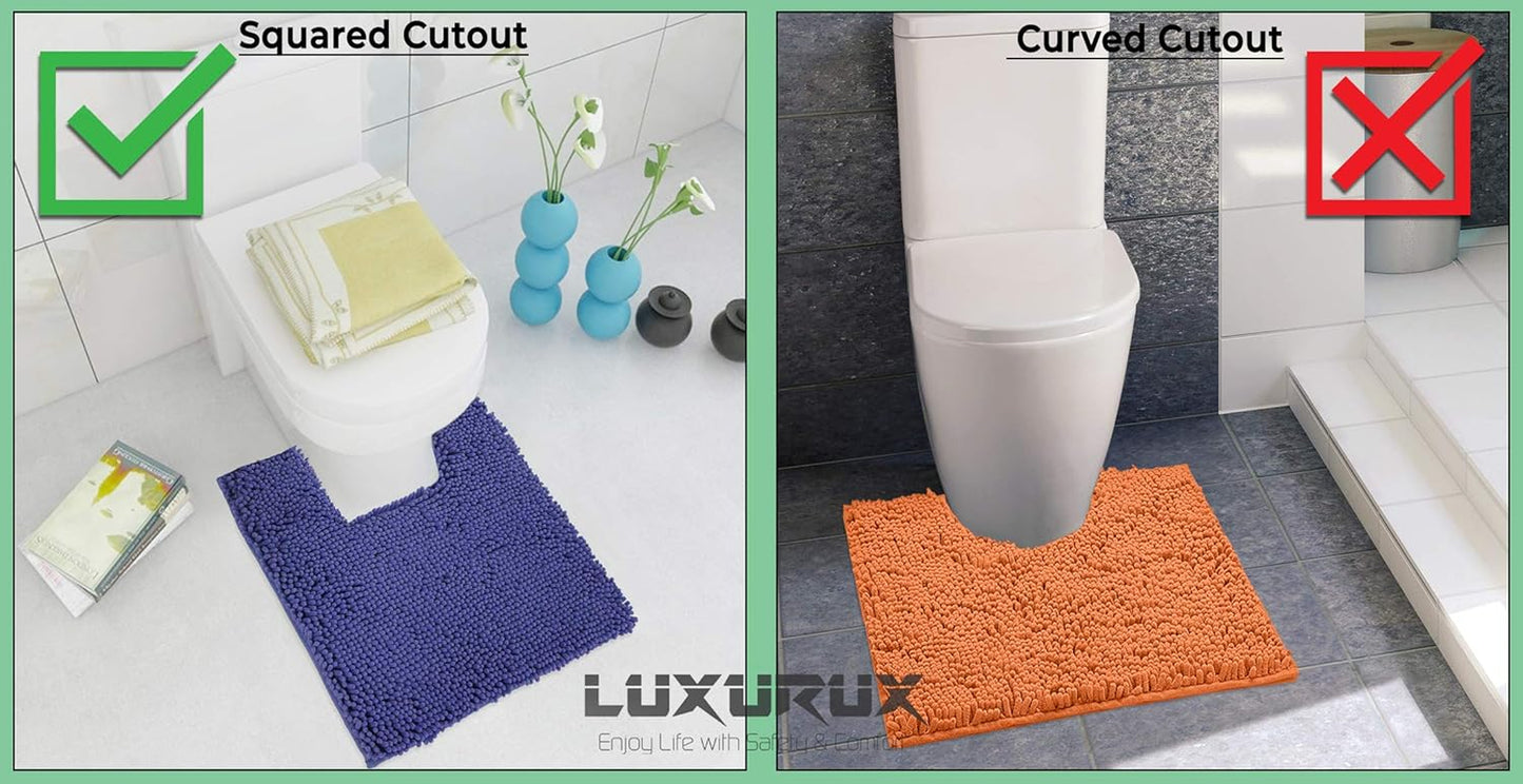 Orange Bathroom Rugs Chenille 2-Piece Bath Mat Set, Soft Plush Bath Rug +Toilet Mat.1'' Microfiber Shaggy Carpet, Super Absorbent Machine Washable - Square Curved Set (20”X 30” + 20”X20” U, Orange)