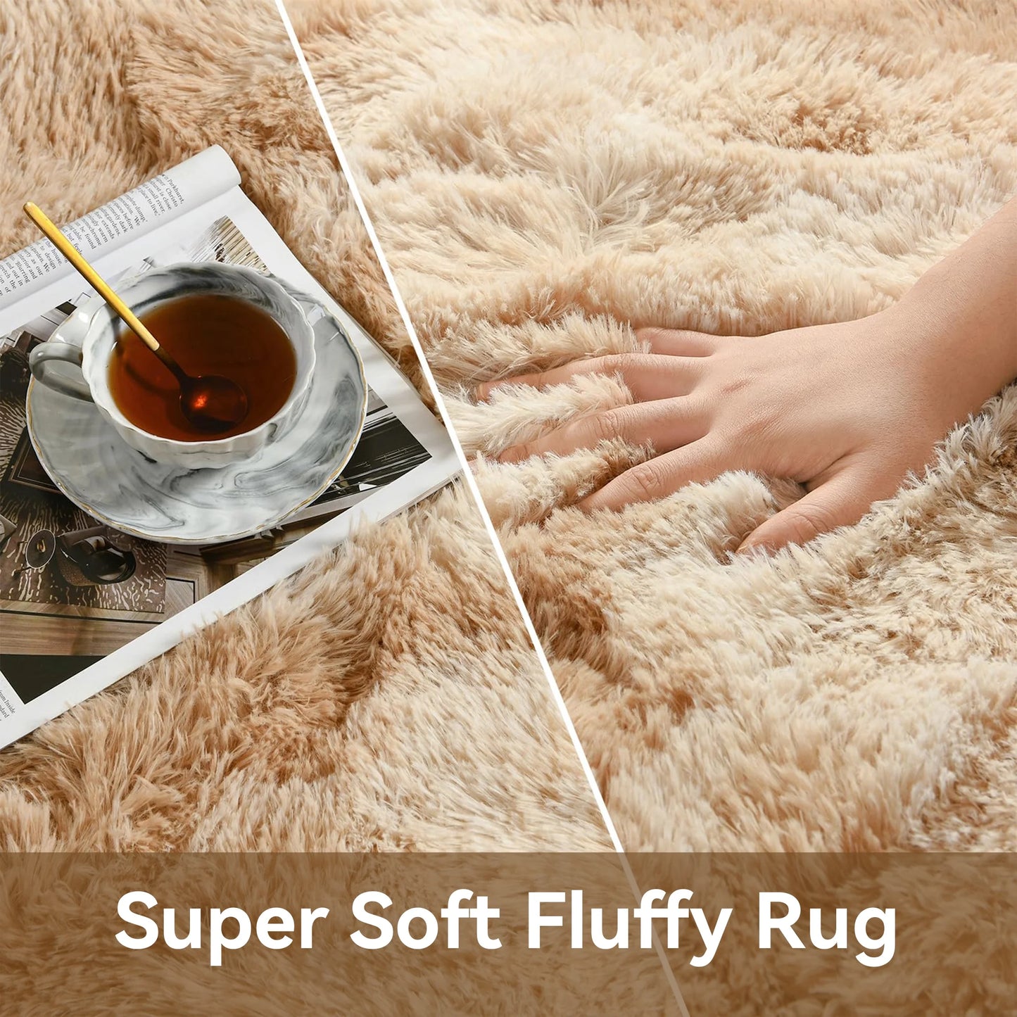 Area Rugs, 6Ft X 9Ft Shaggy Area Rugs for Living Room Bedroom, Soft Fluffy Rugs & Plush Decorative Rug for Indoor Home Floor Carpet Mat Khaki