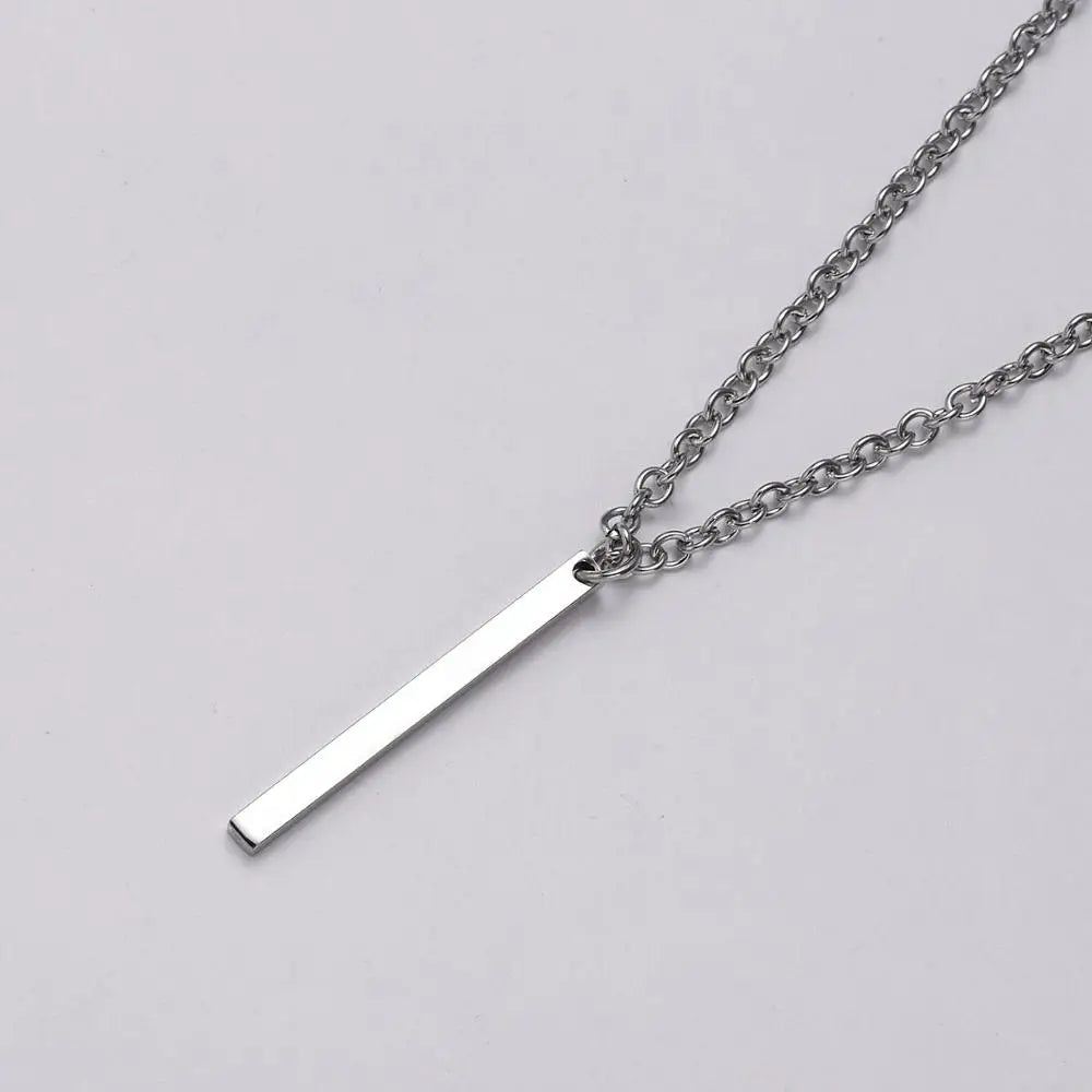 Men Necklace Stainless Steel Necklace Women Men Simple Long Chain Rectangular Pendant Necklace Statement Couples Choker Gifts