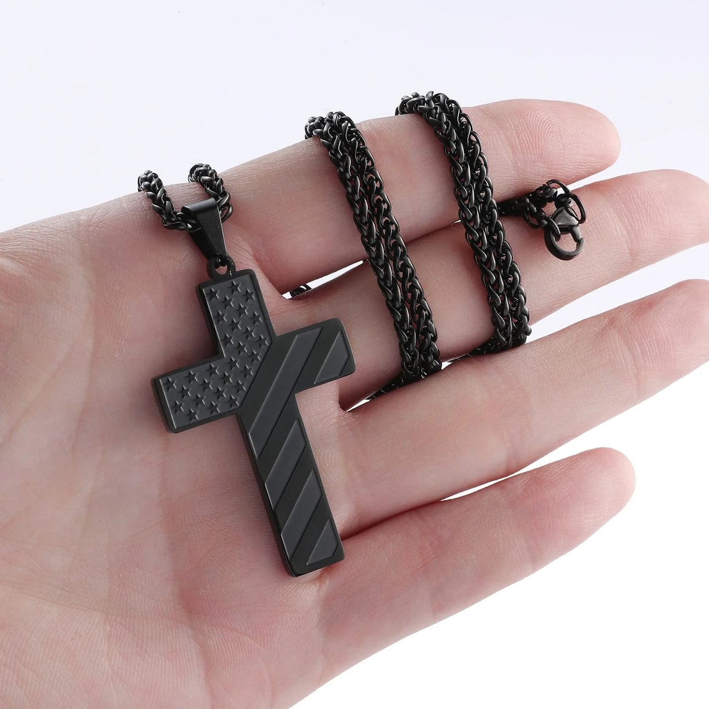 USA American Flag Patriotic 4Th of July Outfit Decoration Jewelry Gifts Stuff Accessories for Men Boys Kids Teen Teenage Dad Husband Grandpa Son Brother Boyfriend Preteen Tween Age Cross Necklace