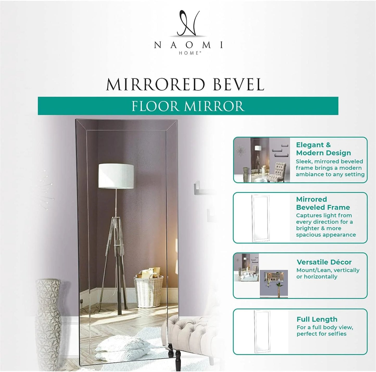 Mirrored Bevel Floor Mirror 70" X 30" by