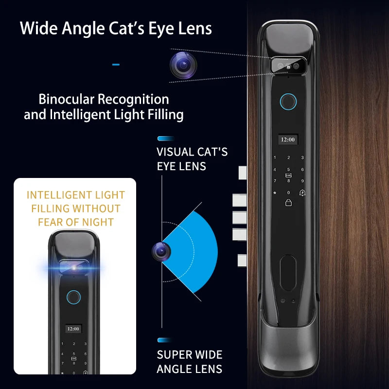 3D Real-Time Intercom Face Recognition Digital Door Lock with Camera Fingerprint Password Unlock Keyless Electronic Door Lock