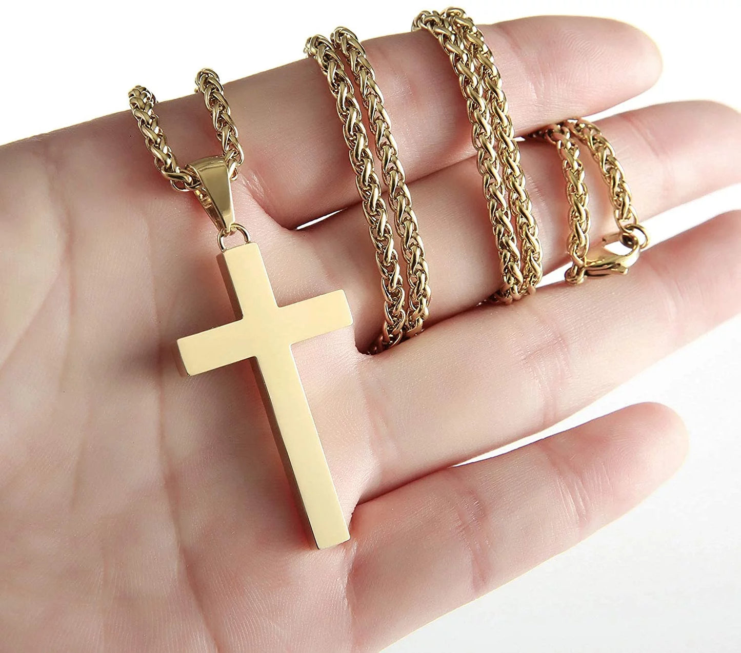 Gold Cross Necklaces for Men Boys Stainless Steel Cross Pendant Chain Catholic Religious Christian Birthday Jewelry Gifts Ideas Dad Husband Son Tween Preteen Boyfriend Teen Teenage Kids Age