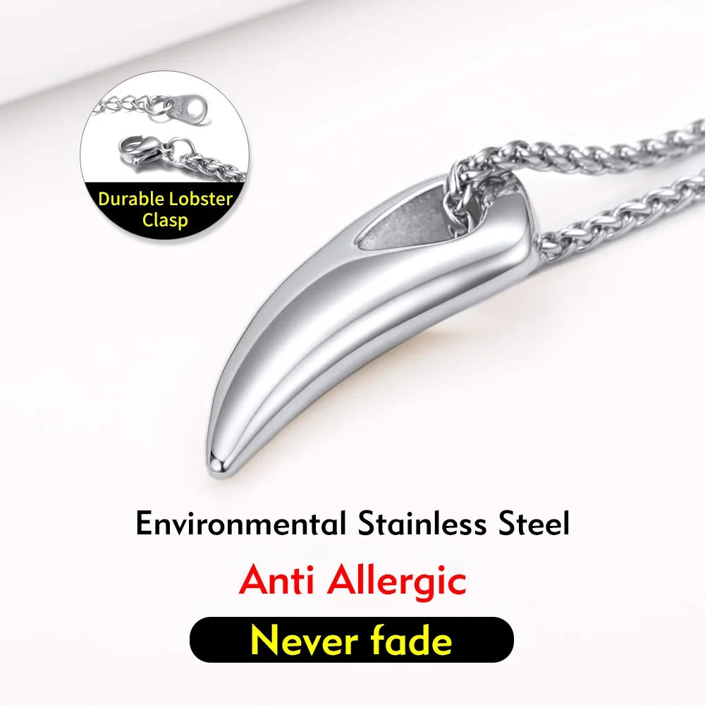 Stainless Steel Wolf Teeth Necklace for Men and Women, Black/Gold/Silver Tone, Punk Rock Necklace, 55.88-60.96CM, Adjustable
