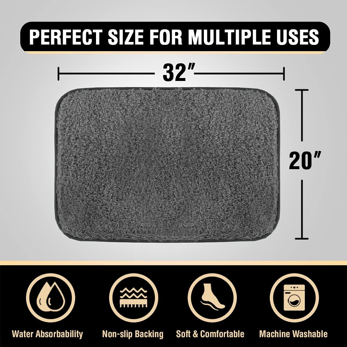 Bathroom Rug Tufted Bath Rug Bath Mat Non Slip Area Rug 20" X 32" Extra Soft Thick Absorbent Shaggy Kitchen Rug Indoor Mat Microfiber Bath Mat for Bathroom Fast Dry - Grey