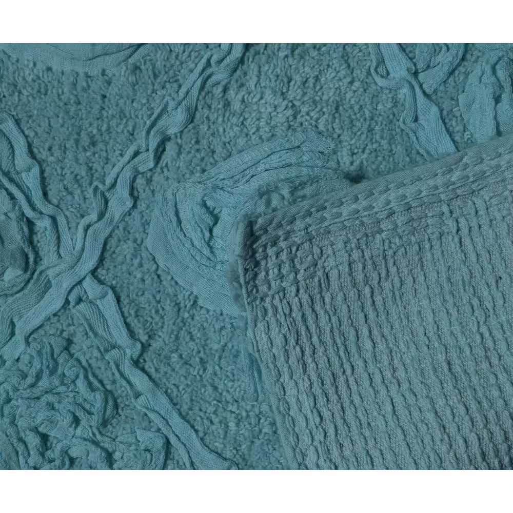 Modesto Bath Rug 100% Cotton Bath Rugs Set, 4-Pcs Set with Runner, Blue