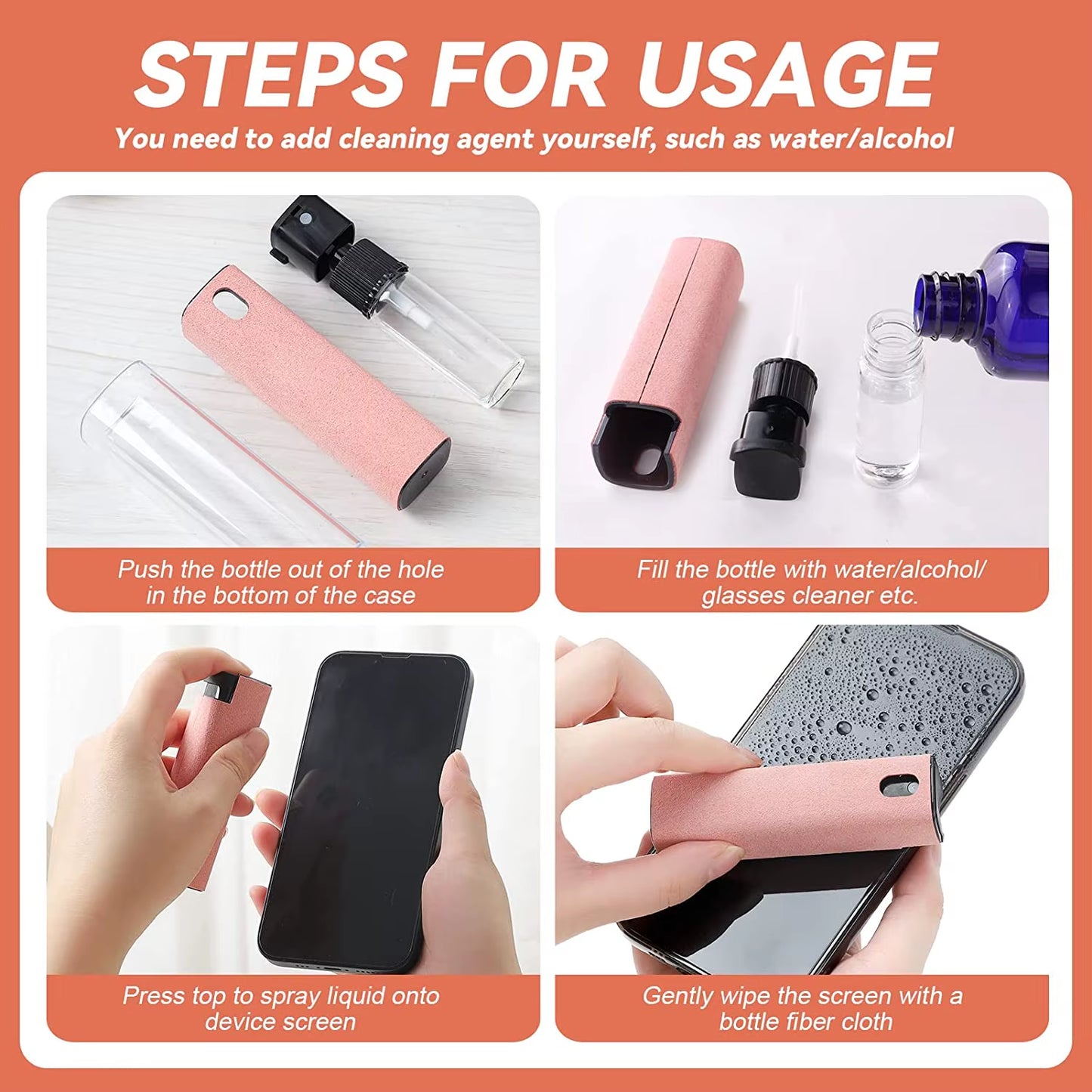 2 in 1 Phone Screen Cleaner Spray Portable Tablet Mobile Phone Touch Screen Cleaner Microfiber Cloth Set Glass Cleaning Artifact