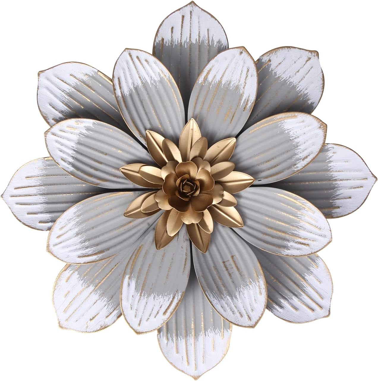 Metal Flower Wall Decor Fence Indoor Outdoor Decoration 13 Inches Grey Flower Art Wall Hanging for Home, Bedroom, Living Room, Bathroom, Garden Hanging Decoration