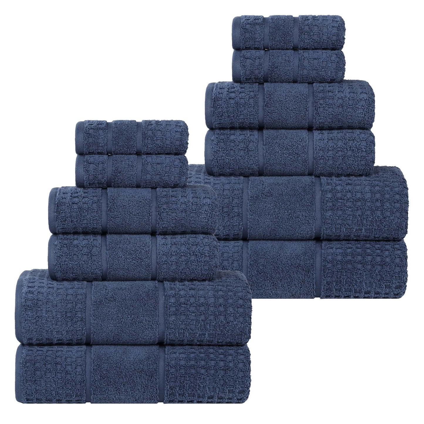 Zero Twist Cotton Waffle Border 3-Piece Towel Set, Denim Blue