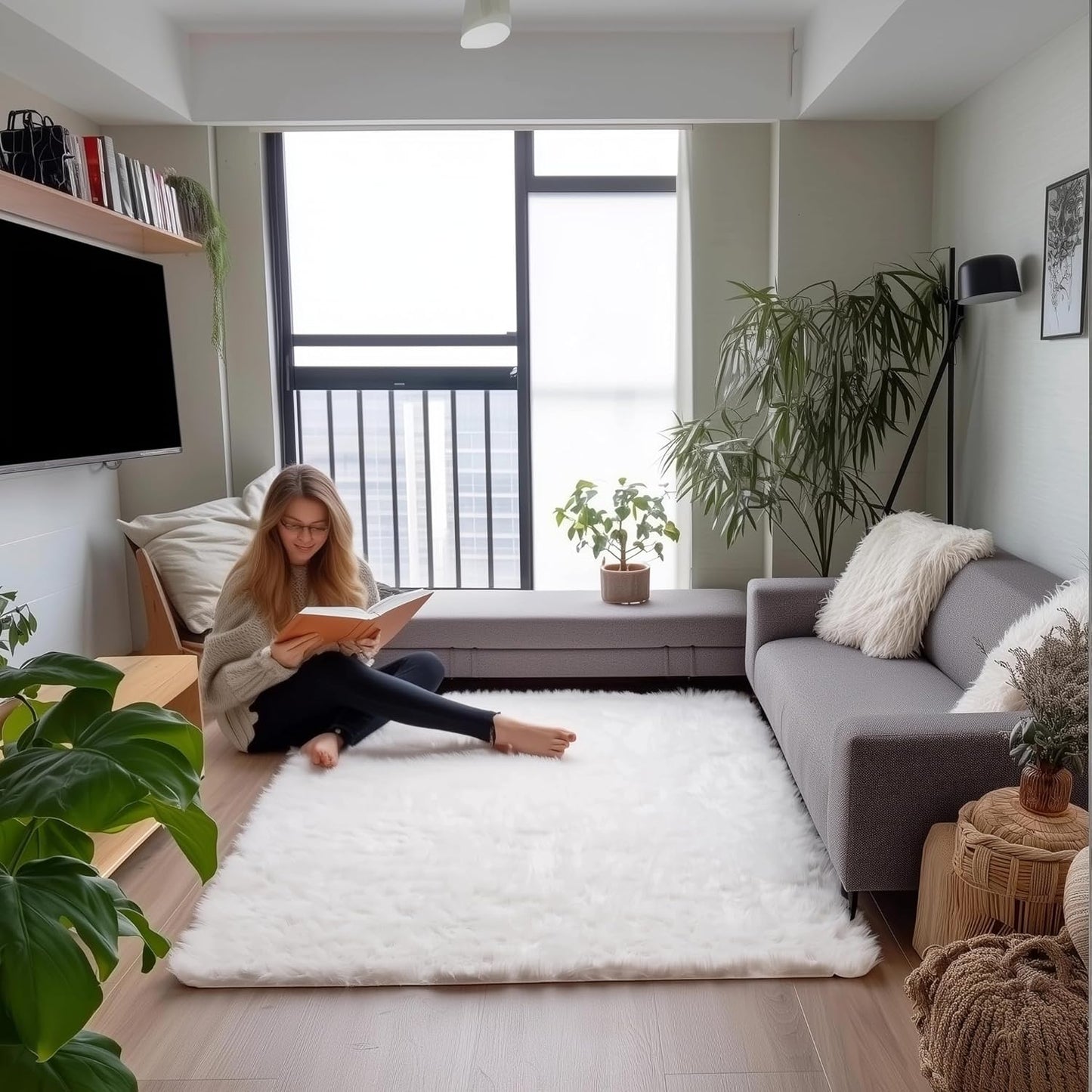 Ultra Soft & Fluffy Faux Sheepskin Rug, White 4 X 6 Feet Carpet for Bedroom Living Room