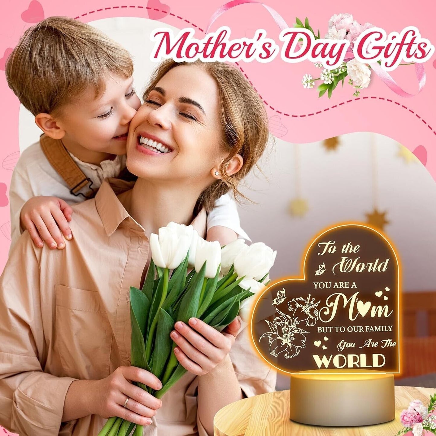 Mothers Day Gifts for Mom from Daughter Son Kids, Engraved Night Light Lamp Gift