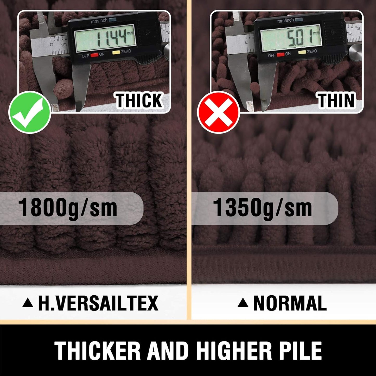 Bathroom Rugs Bath Mats for Bathroom Non Slip Luxury Chenille Bathroom Rugs Extra Soft Absorbent Shaggy Bathroom Mat Rugs Washable Fast Dry 2 Piece (Chocolate, 24" X 36"/20" X 32")