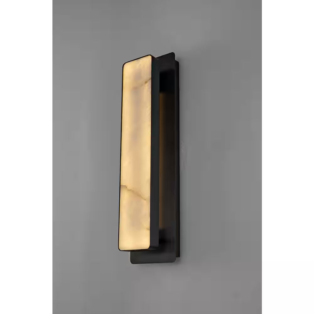 20 In. 1-Light Black LED Wall Sconce, Natural Alabaster Modern Wall Light for Bedroom, Bathroom, Living Room