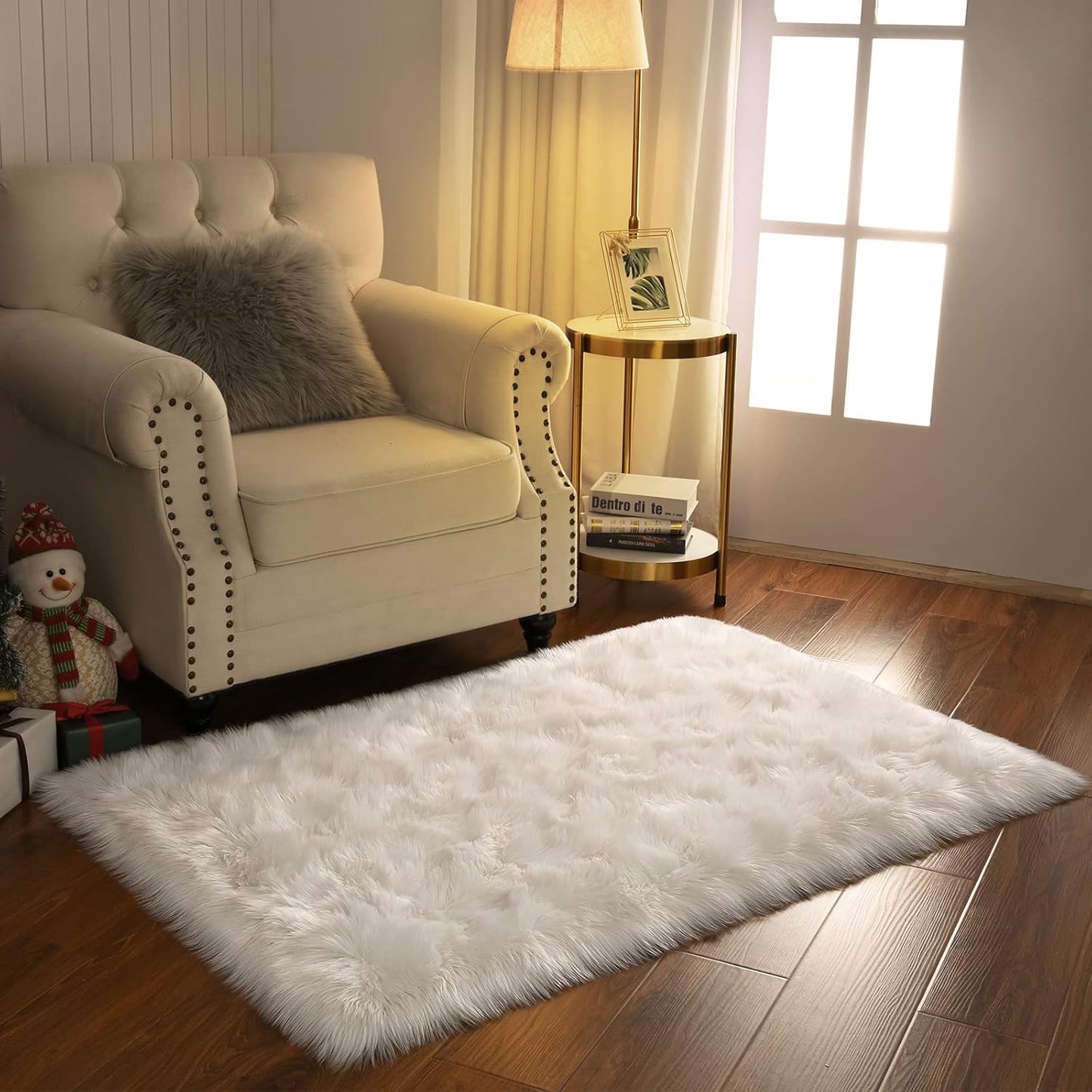 Fluffy Faux Fur Sheepskin Rugs Luxurious Wool Area Rug for Kids Room Bedroom Bedside Living Room Office Home Decor Carpet (3Ft X 5Ft, White)