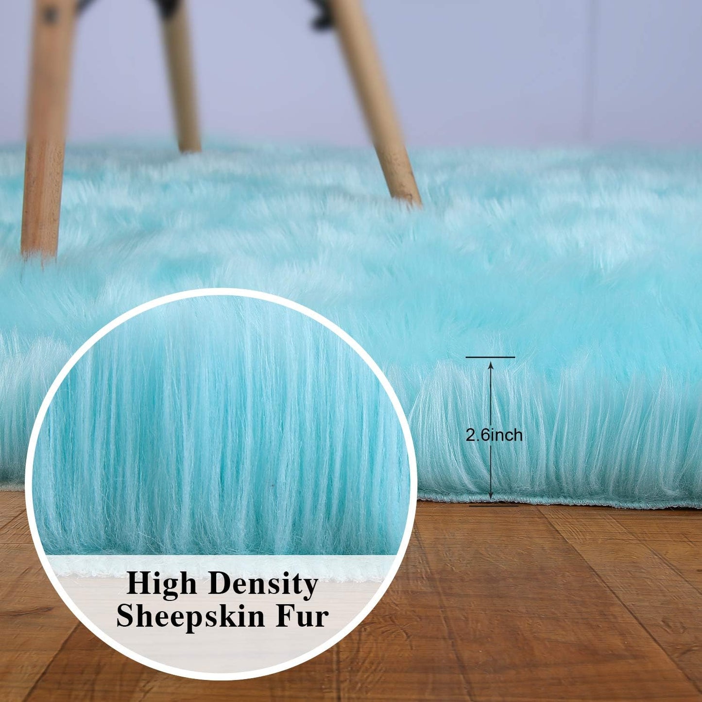 Fluffy Faux Fur Sheepskin Rugs Luxurious Wool Area Rug for Kids Room Bedroom Bedside Living Room Office Home Decor Carpet (3Ft X 5Ft, Light Blue)
