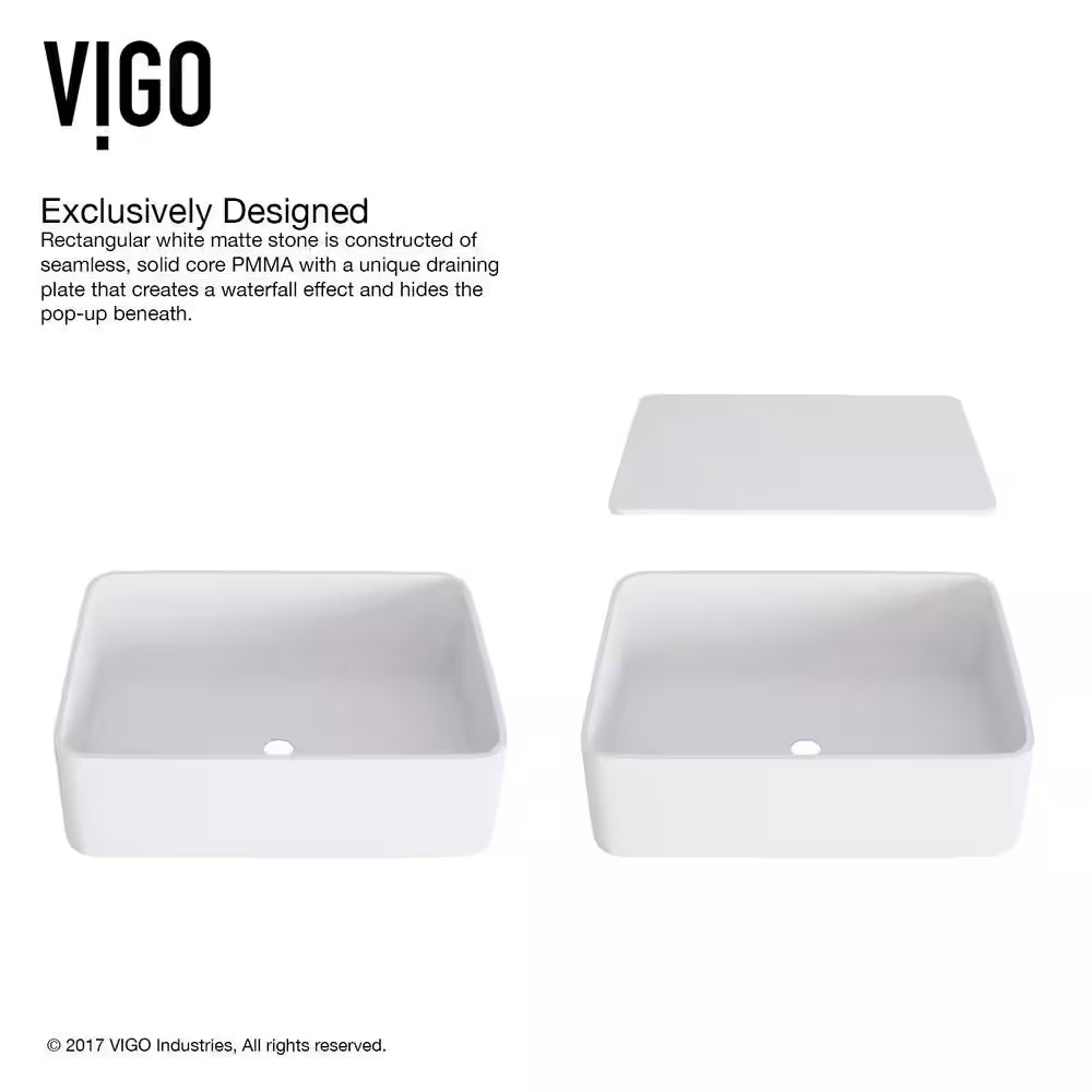 Jasmine Modern White Matte Stone 18 In. L X 15 In. W X 5 In. H Rectangular Vessel Bathroom Sink