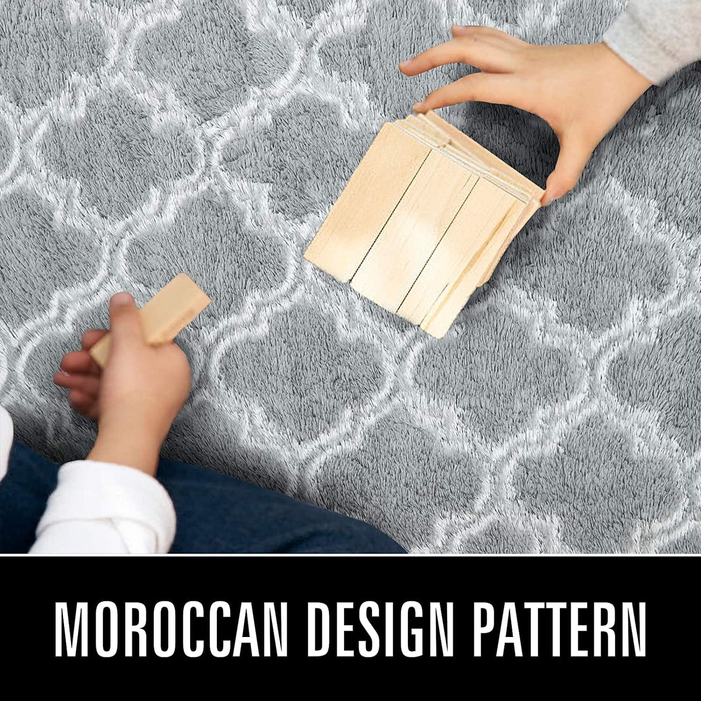 Shag Area Rug Modern Indoor Plush Fluffy Rugs Geometric Moroccan Rugs for Bedroom Living Room Nursery Home Decor,5X8Ft,Light Grey/White