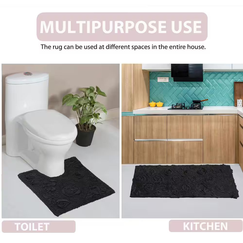 Modesto Bath Rug 100% Cotton Bath Rugs Set, 3-Pcs Set with Runner, Gray
