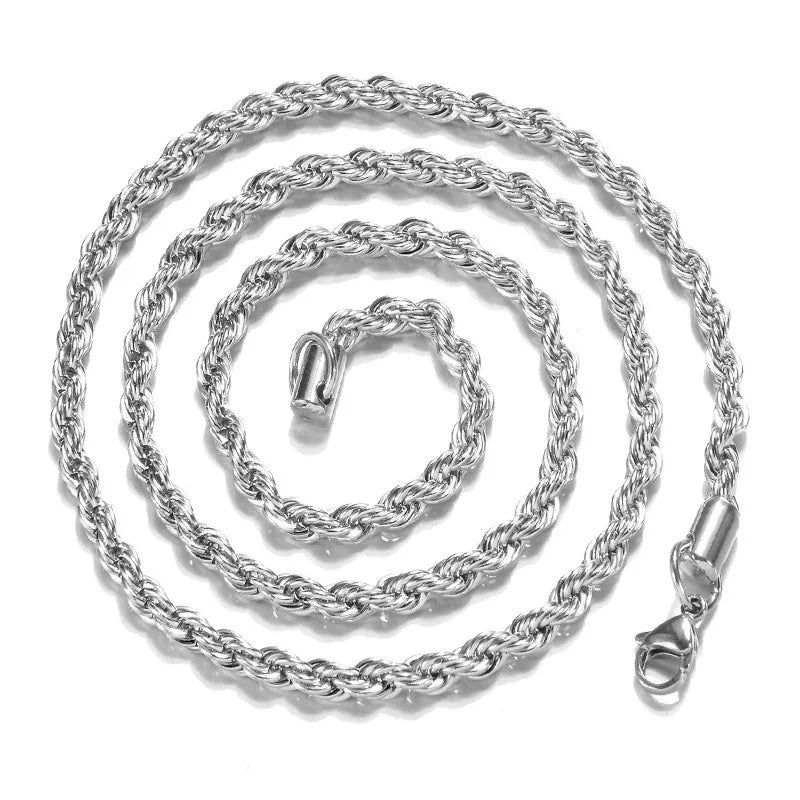 925 Sterling Silver Necklace 4Mm Silver Chain Twisted Rope and Chain Men and Women Jewelry Gift