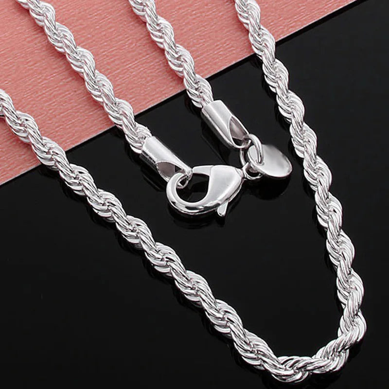 925 Sterling Silver Necklace 4Mm Silver Chain Twisted Rope and Chain Men and Women Jewelry Gift