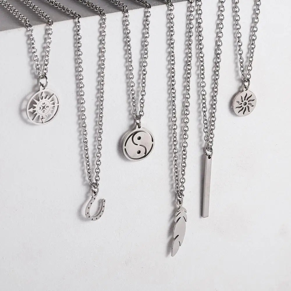 Men Necklace Stainless Steel Necklace Women Men Simple Long Chain Rectangular Pendant Necklace Statement Couples Choker Gifts