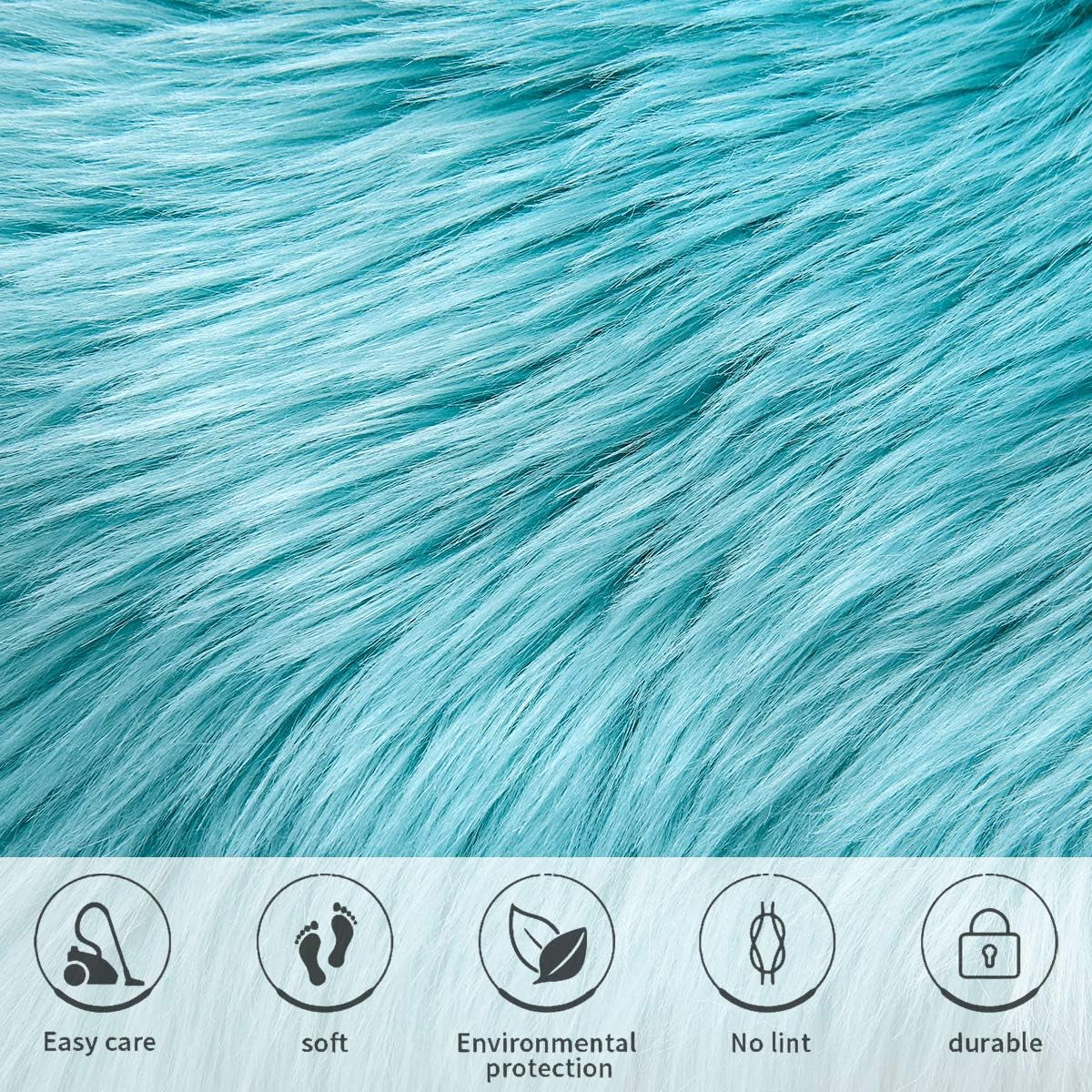 Fluffy Faux Fur Sheepskin Rugs Luxurious Wool Area Rug for Kids Room Bedroom Bedside Living Room Office Home Decor Carpet (3Ft X 5Ft, Light Blue)