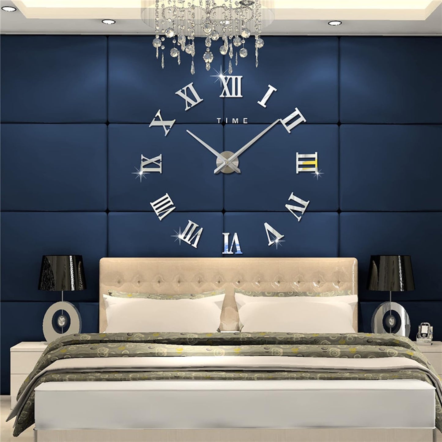 3D DIY Large Wall Clocks for Living Room Decor, Wall Stickers Clocks for Living Room Decor, Silent, Modern Wall Clock for Kitchen, Office, School, Home, Bedroom, Living Room (Roman Silver)
