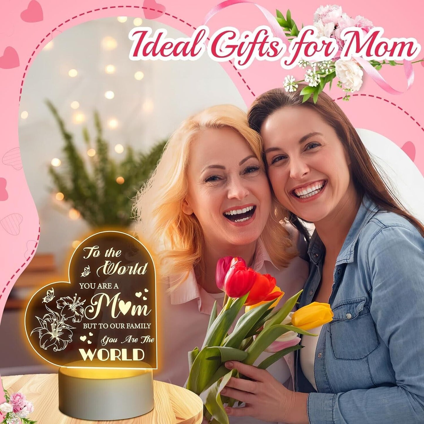 Mothers Day Gifts for Mom from Daughter Son Kids, Engraved Night Light Lamp Gift