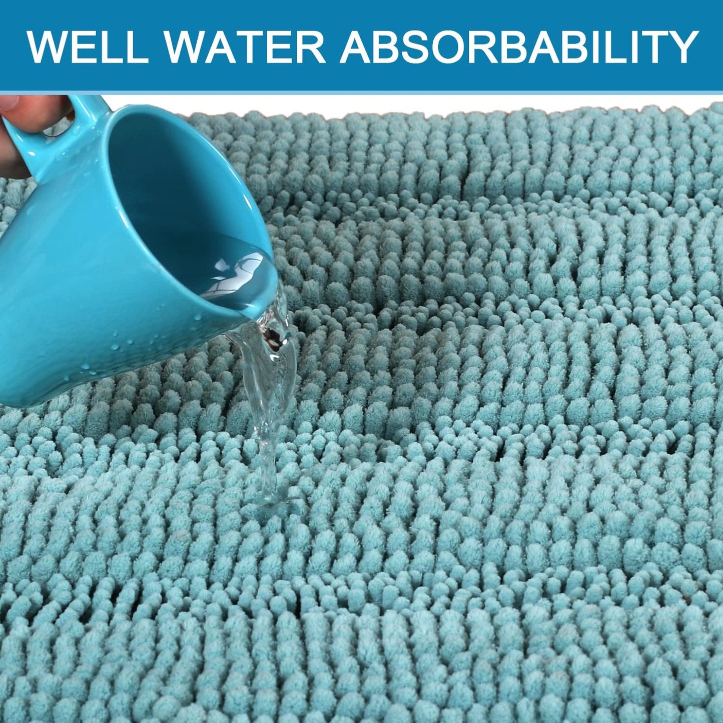 Bathroom Rugs Bath Rug Set 2 Piece Bathroom Contour Rug Toilet Mat Sets Non Slip Contour Bath Rug Ultra Thick Water Absorbent Striped Bath Mats(36" X 24" plus 20" X 24" U, Aqua Haze)