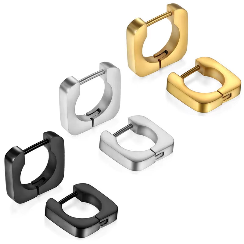 Basic Square Men Stainless Steel Hoop Earrings for Women & Men Deluxe Boucles D'Oreilles Party Jewels Brinco Feminino