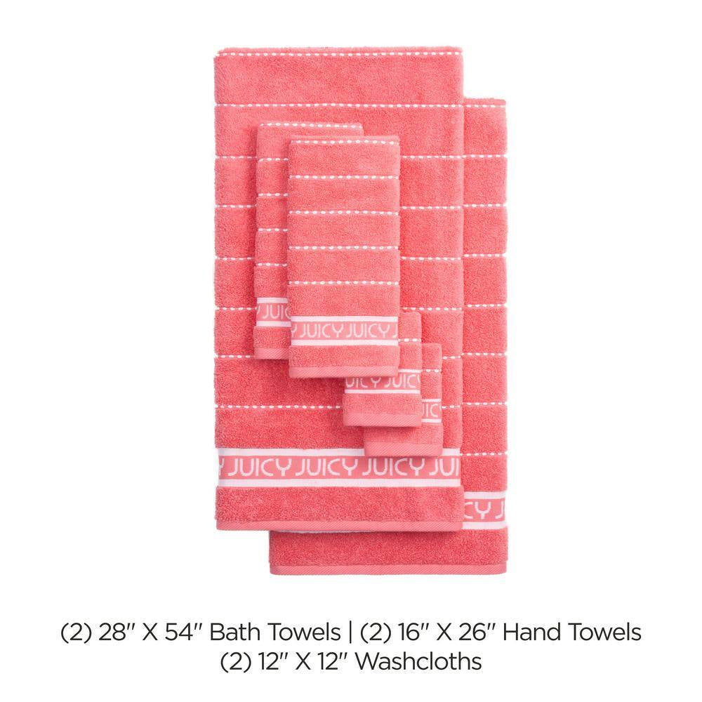 Luxurious Plush 6-Piece Pink Coral Striped 100% Cotton Bath Towel Set