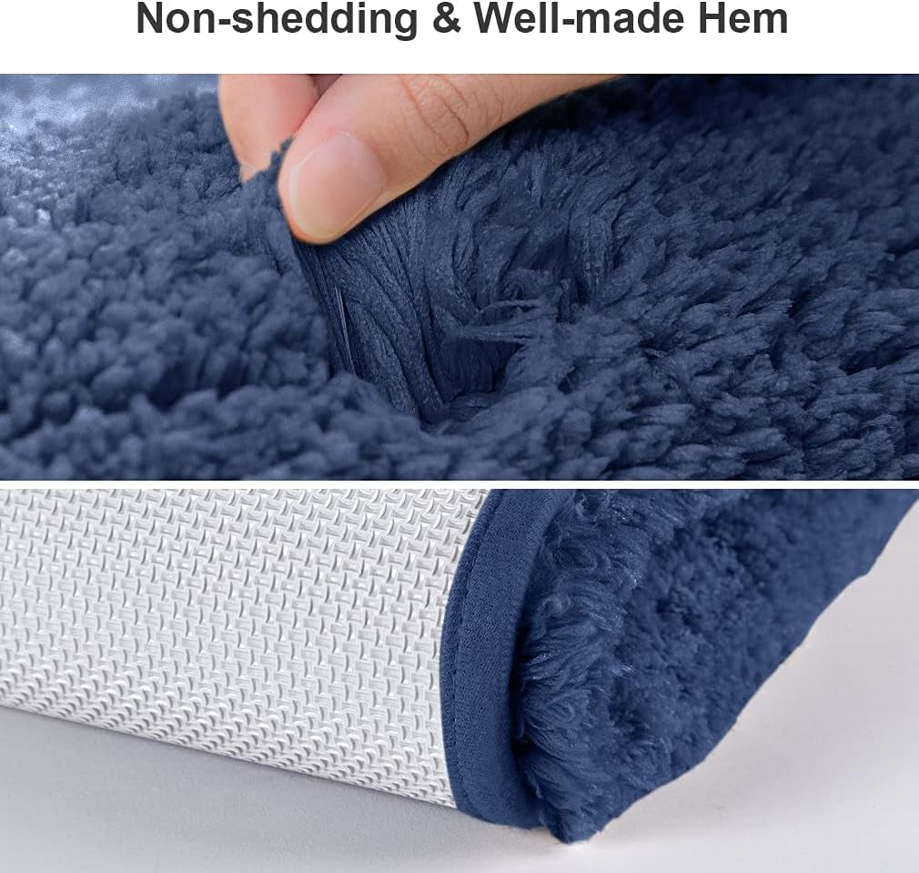 Bath Mats Non Slip Ultra Soft Absorbant Microfiber Fluffy Thick Bathroom Rugs Machine Washable (16"X24", Navy Blue)