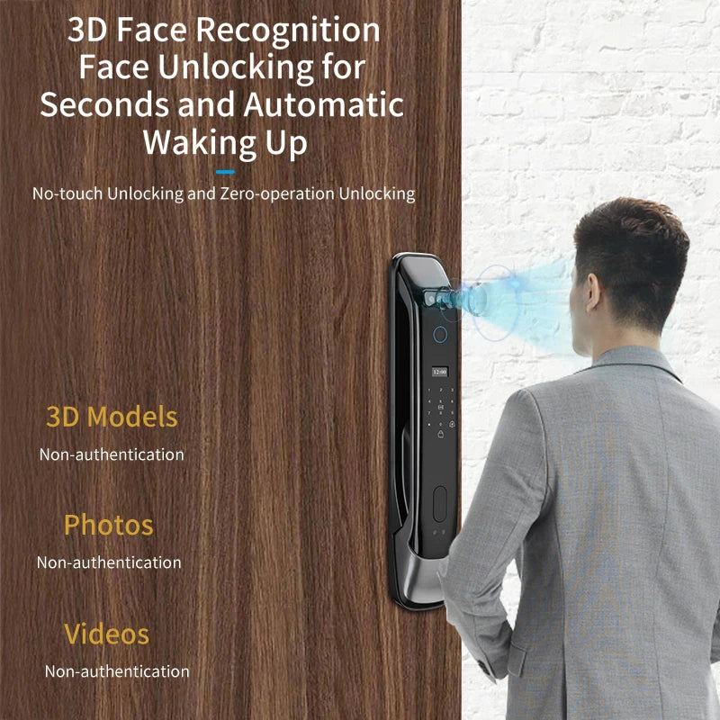 3D Real-Time Intercom Face Recognition Digital Door Lock with Camera Fingerprint Password Unlock Keyless Electronic Door Lock