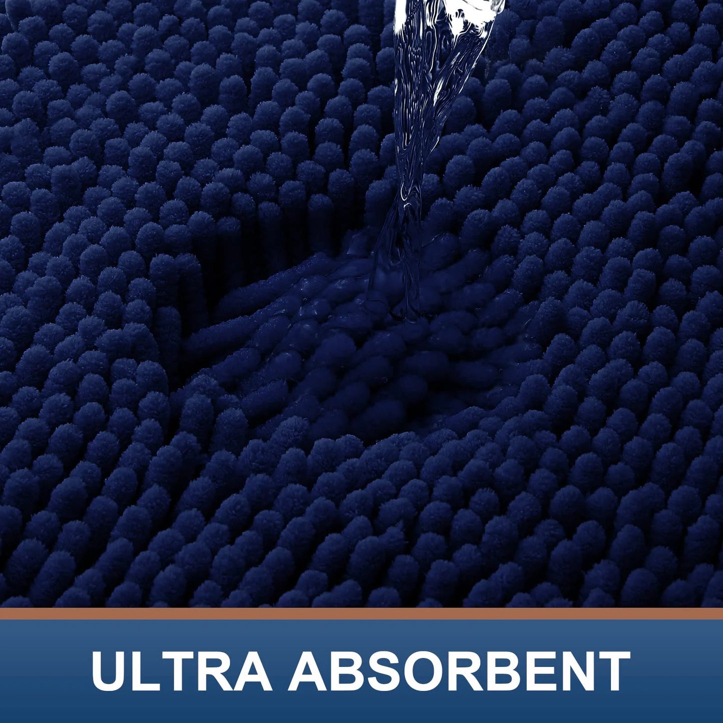 Luxury Chenille Bathroom Rugs, Extra Soft and Absorbent Bath Mat, Navy Blue, 24"X47"