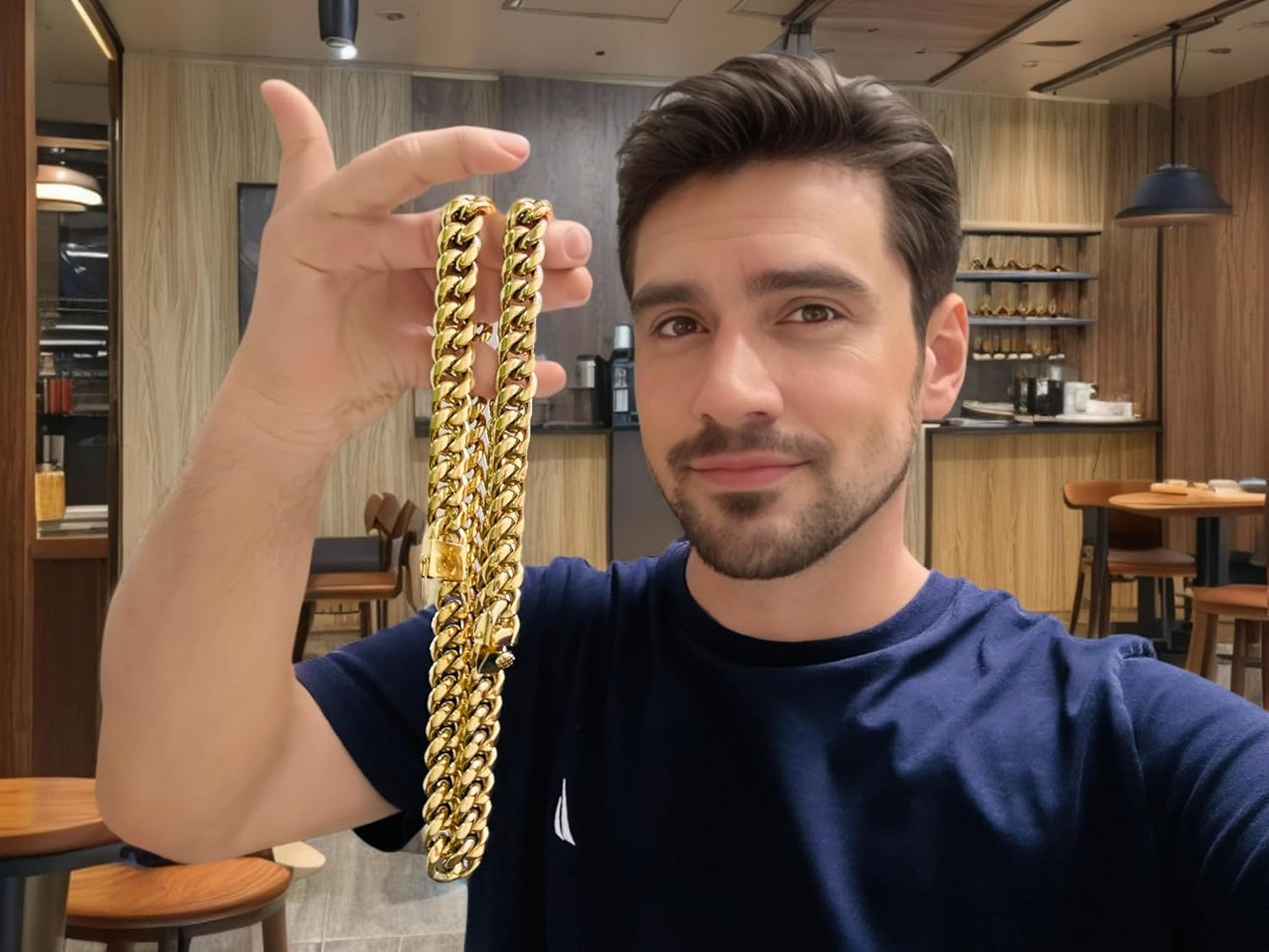 Miami Cuban Link Chain for Men 15Mm 18K Gold Stainless Steel Curb Necklace, Hip Hop Jewelry, Durable & Anti-Tarnish Mens Chain 18" 20" 22" 30" Inch, Pops Gifts for Fathers Boyfriends, Sons