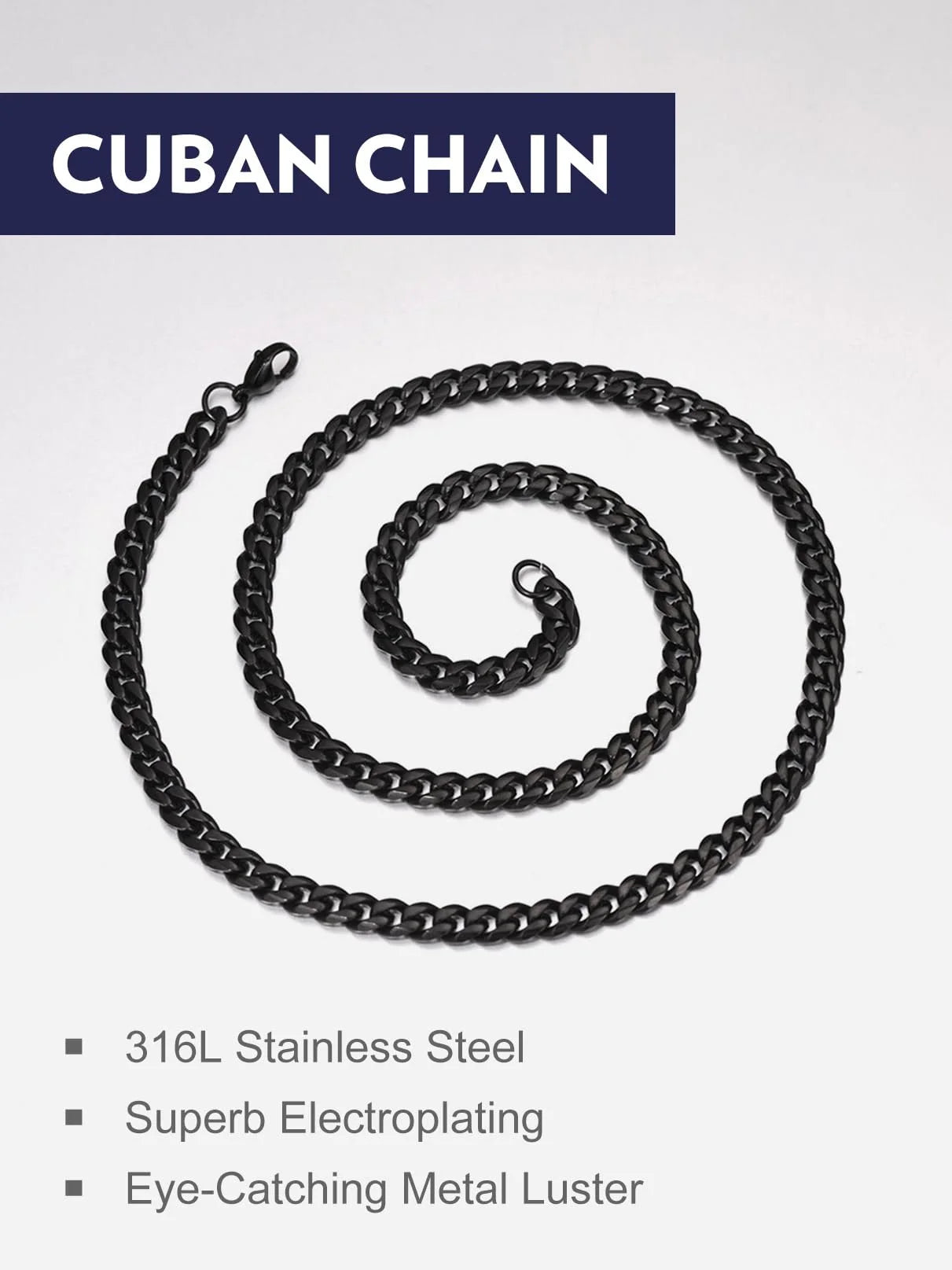 Cuban Curb Chain Necklace Gift Punk 6Mm Miami Necklace for Men Women Black Necklaces Stainless Steel Jewelry, 30" Long