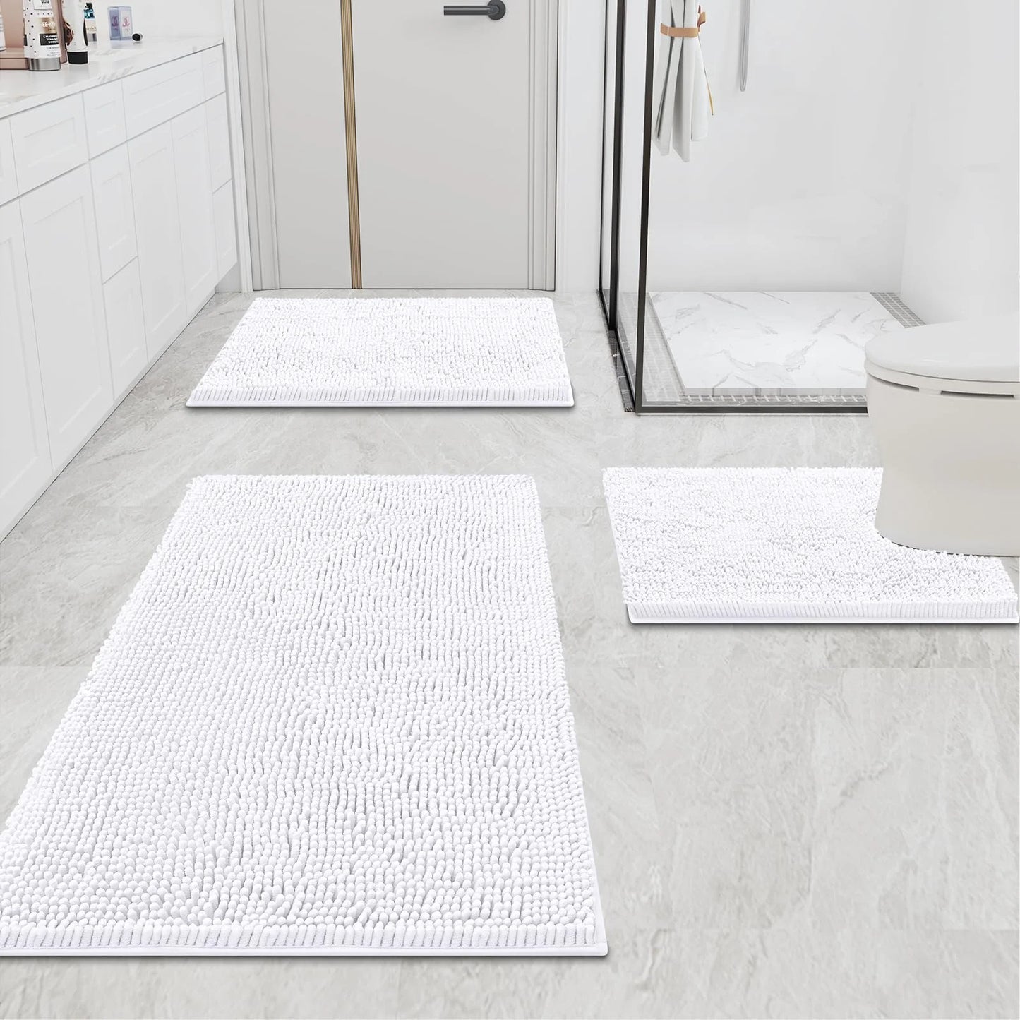 Luxury Chenille Bathroom Rugs, Extra Soft and Absorbent Bath Mat, White, 20"X30"