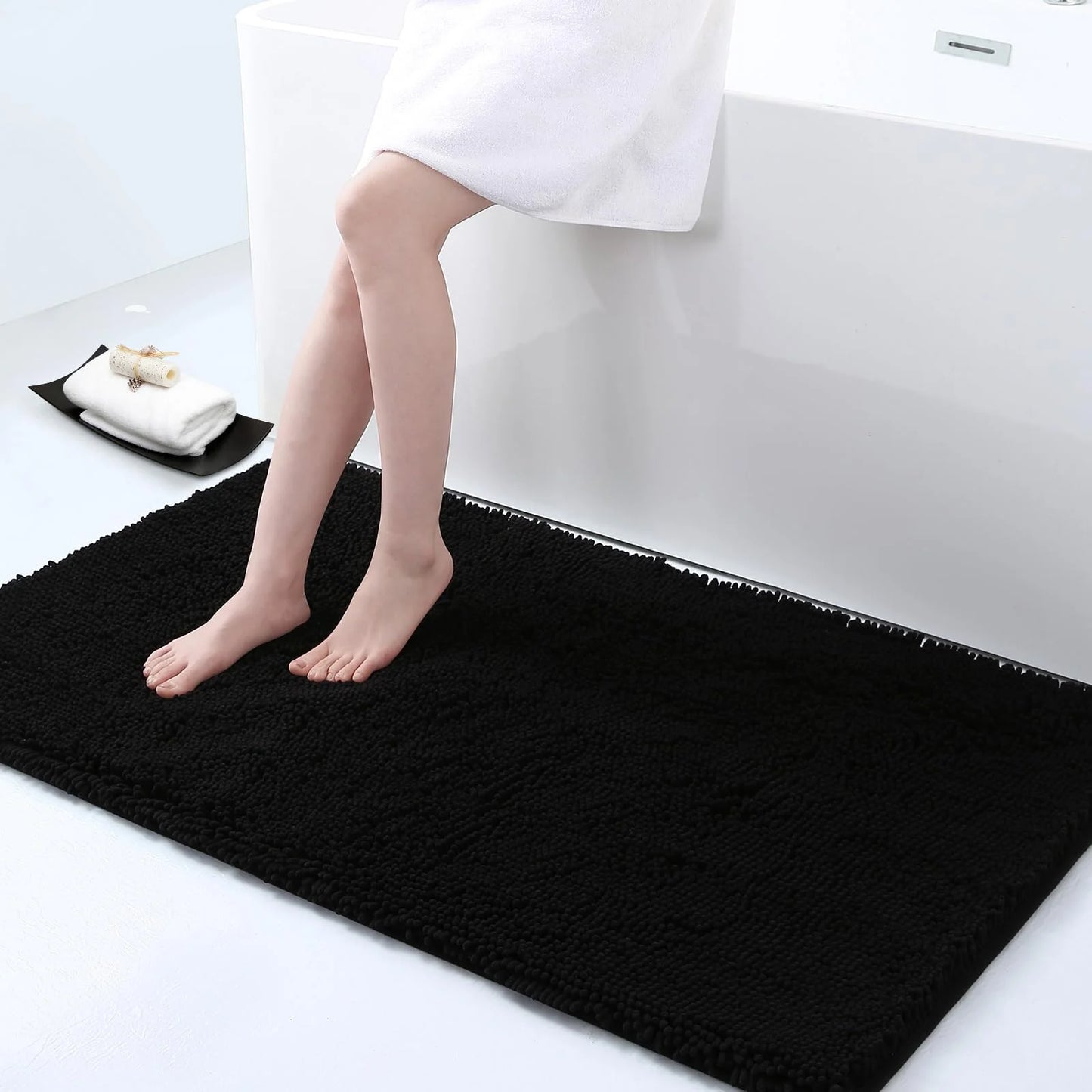 Luxury Chenille Bathroom Rugs, Extra Soft and Absorbent Bath Mat, Black, 24"X47"