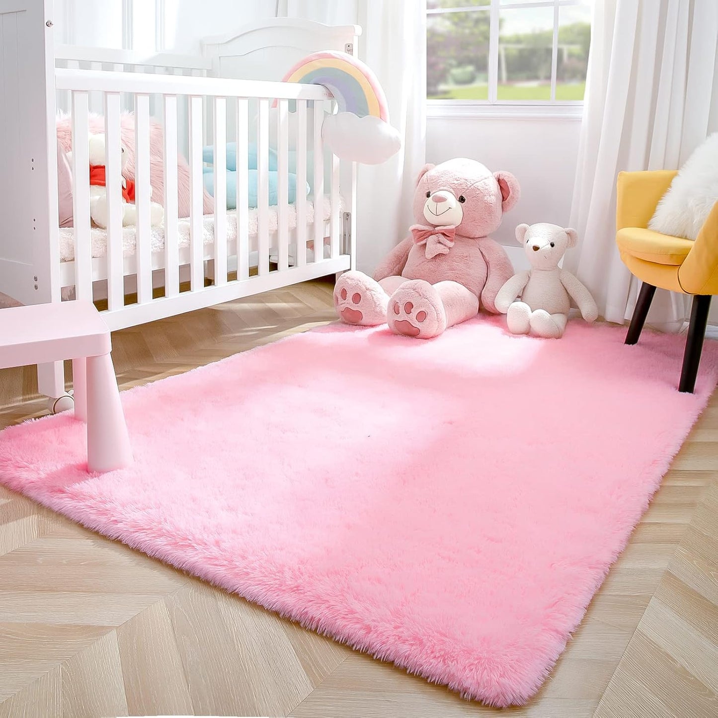 Fluffy Area Rugs for Bedroom, Soft Shaggy Rug for Living Room, Nursery Indoor Rugs Plush Floor Carpet Non-Slip Furry Play Mat for Kids Girls Room Modern Home Decor, 4 X 5.3 Feet Pink