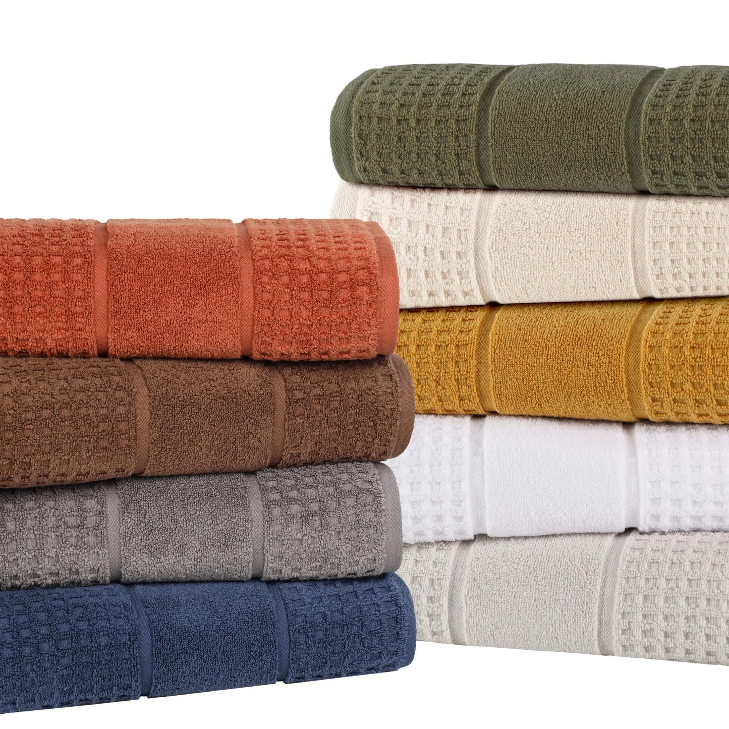 Zero Twist Cotton Waffle Border 3-Piece Towel Set, Denim Blue