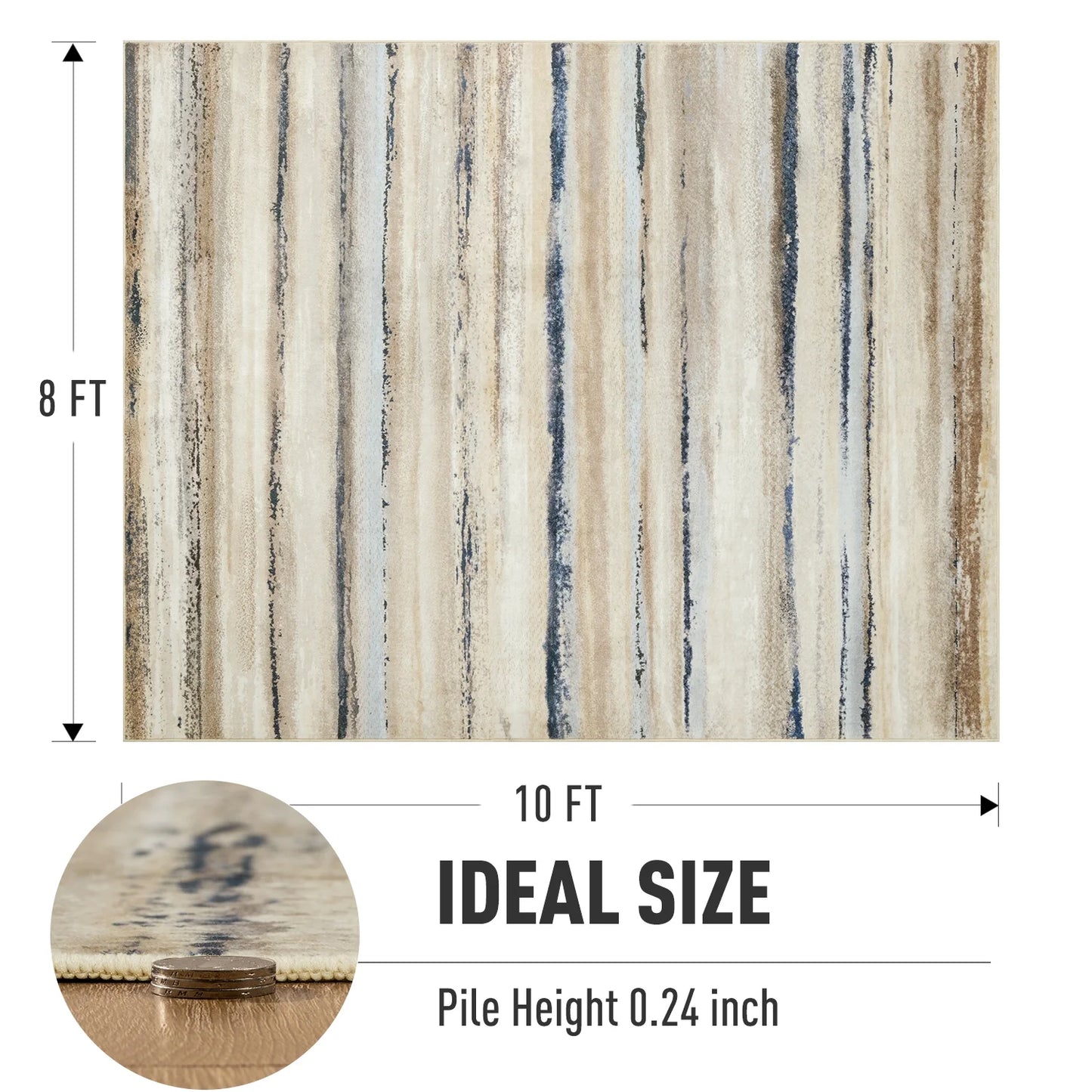 8'X10' Washable Non-Slip Area Rug, Modern Abstract Contemporary Brown Rugs, Ultra-Soft Indoor Farmhouse Carpet for Living Room, Bedroom, Dining Room