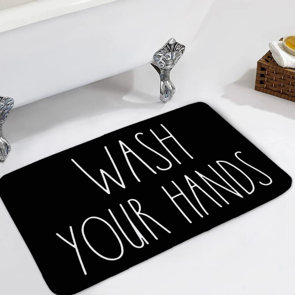 Area Rug 20 X 32 Inch Door Mat, Wash Your Hands Bath Mat - Black, Bathroom Decor, Funny Bathroom Decor, Funny Bath Mat, Inspired, Simple Bathroom Decor